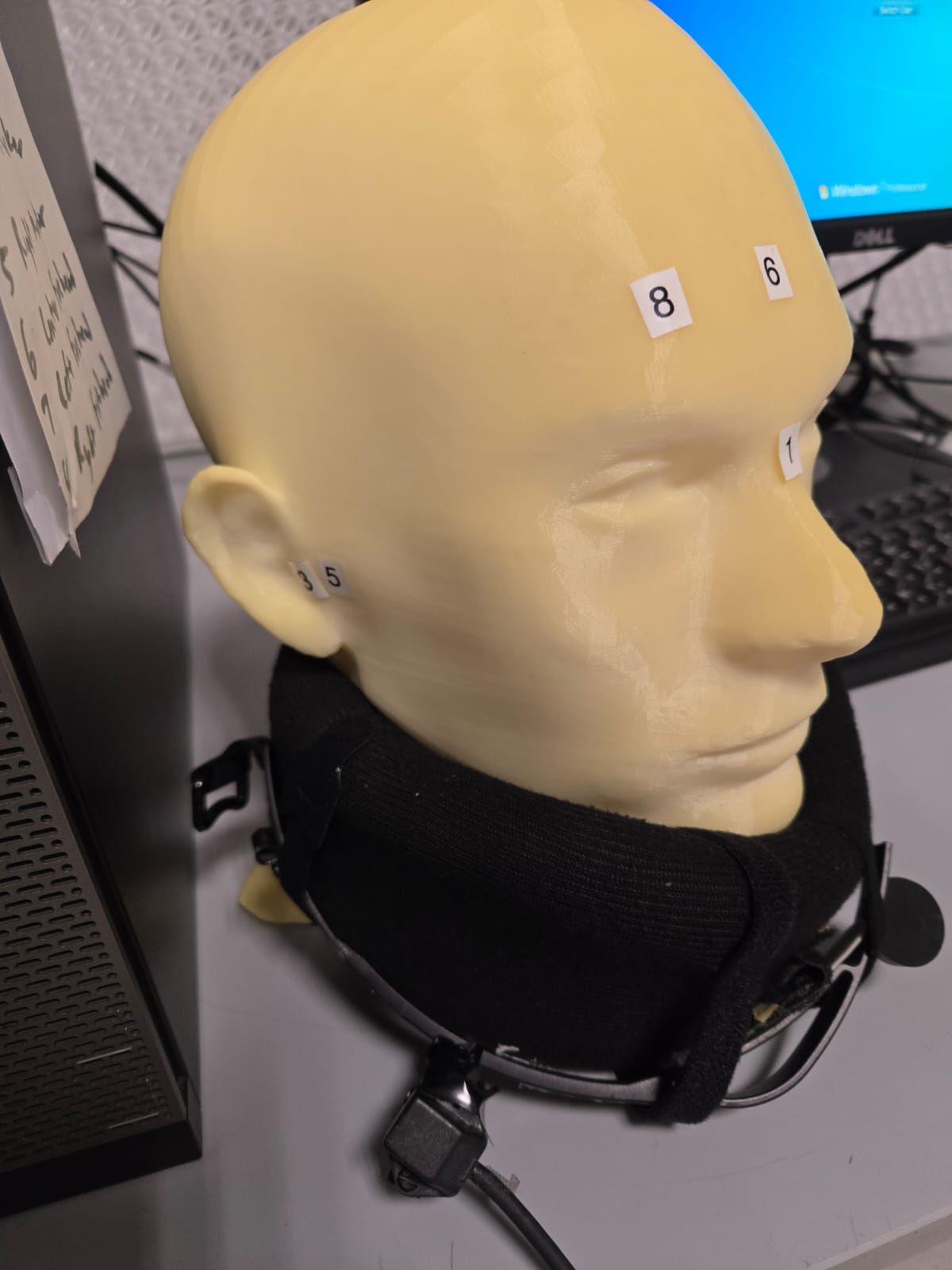Neck brace with tissue for sanitary purposes
